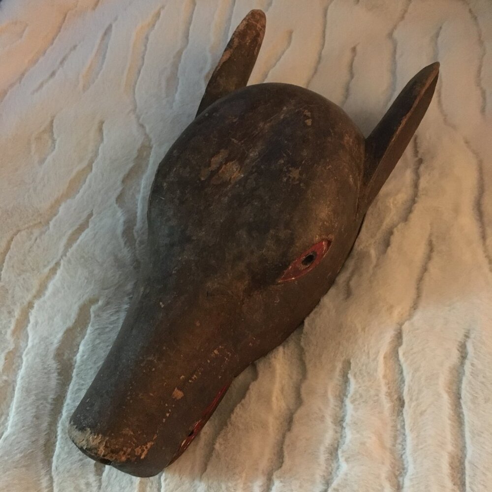 Vintage Bamana Bozo Jackal Puppet Mask - Mali African Art Raw Wood